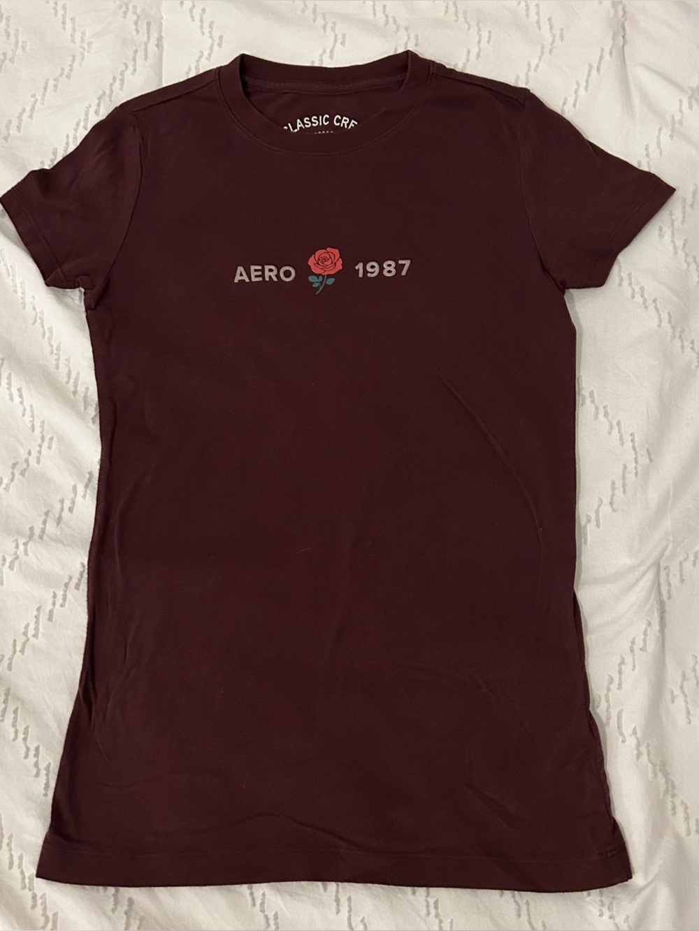 Aeropostale Aero Women’s Classic Crew Baby Tee With Logo Rose Maroon Juniors XS